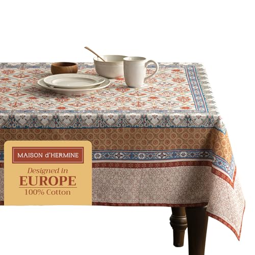 Maison d' Hermine Romane Tischdecke aus 100 % Baumwolle, für Küche, Esstisch, für rechteckige Tische, Bauernhaus-Tischdecke, für Partys, Hochzeiten, Thanksgiving/Weihnachten (137,2 x 182,9 cm) von Maison d' Hermine