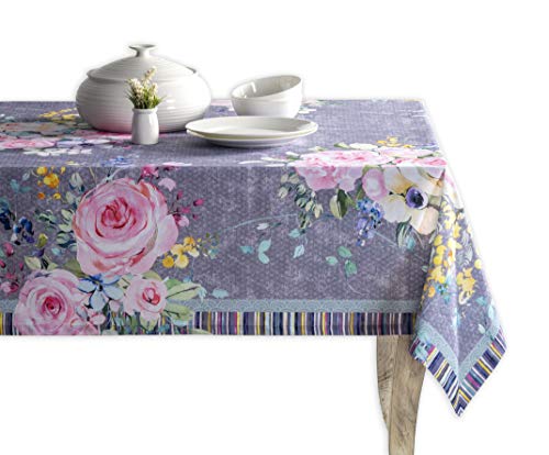 Maison d' Hermine Tischdecken 100% Baumwolle 140 cm x 180 cm Dekorative quadratische Ostertischdecke Waschbare Tischdecke für Feiertage Sweet Rose Lavender – Üppige Lavendelrosen – Frühling/Sommer von Maison d' Hermine