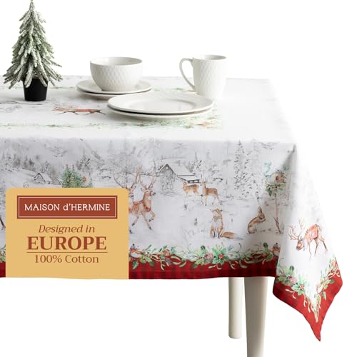 Maison d' Hermine Table Cloths 100% Cotton 60 Inch x 60 Inch Decorative Washable Square Tablecloth Table Cloth, Dining, Kitchen, Christmas Tradition - Thanksgiving/Christmas von Maison d' Hermine