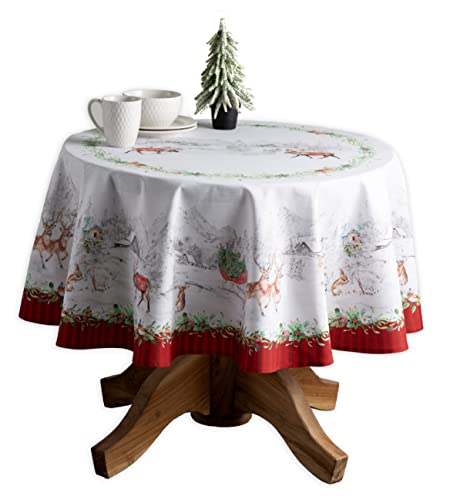 Maison d' Hermine Tablecloth 100% Cotton Table Cover Decorative Washable Round Tablecloths, Kitchen, Dining & Camping, Christmas Tradition - Thanksgiving/Christmas (69" Diameter) von Maison d' Hermine