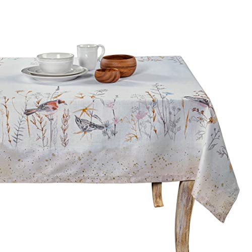 Maison d' Hermine Tischdecke, 100% Baumwolle, 140 x 180 cm, dekorative Tischdecke, waschbar, quadratisch, Ostertischdecken für Essen und Hochzeiten, Wiesenblumen – Beige – Frühling/Sommer von Maison d' Hermine