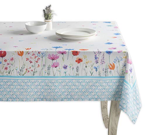 Maison d' Hermine Tischdecke, 100% Baumwolle, 140cm x 180cm dekorative Tischdecke, waschbar, quadratisch, Ostertischdecken für Essen, Buffetpartys und Hochzeiten, Flower In The Field –Frühling/Sommer von Maison d' Hermine