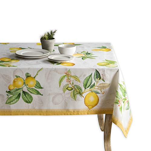 Maison d' Hermine Tischdecke, 100% Baumwolle, dekorative, waschbare, quadratische Ostertischdecke für Küche, Essen, Buffetpartys und Camping, Limoncello – Frühling/Sommer (160cm x 220cm) von Maison d' Hermine