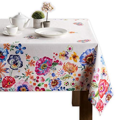 Maison d' Hermine Tischdecke 100% Baumwolle 140 cm x 180 cm Dekorative quadratische Ostertischdecke Waschbare Tischdecke für Restaurant Buffet Party Happy Florals – Hochsommer – Frühling/Sommer von Maison d' Hermine