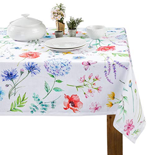 Maison d' Hermine Tischdecke 160cm x 220cm 100% Baumwolle, dekorative, waschbare, quadratische Tischplatte, Ostertischdecken für Küche, Hochzeit, Restaurant, Just Floral – Frühling/Sommer von Maison d' Hermine