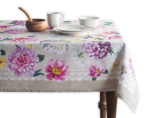 Maison d'Hermine Tischdecke 160cm x 220cm 100% Baumwolle, dekorative, waschbare, quadratische Tischplatte, Ostertischdecken für Küche, Hochzeit, Restaurant, Pivoine – Frühling/Sommer von Maison d' Hermine