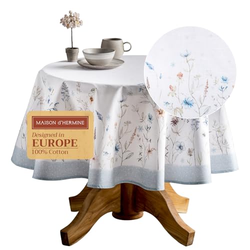 Maison d' Hermine Tischdecke aus 100 % Baumwolle, Motiv: Eisblumen, für Küche, Esszimmer, Dekoration, Partys, Hochzeiten, Thanksgiving, Weihnachten, rund, 160 cm von Maison d' Hermine