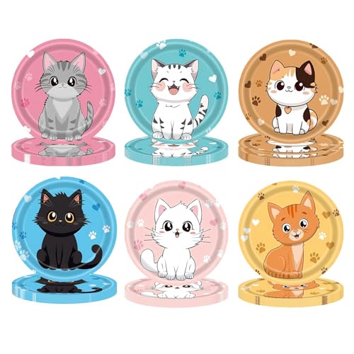 MaitianGuyou 60 Stück 17,8 cm Katzen-Themen-Partyteller, Katzen-Dessertteller, Geburtstagsdekorationen, Einweg-Papier, Kindergeburtstagsteller für Babyparty, Party, Gastgeschenke, Dekorationen, Party MaitianGuyou 60 Stück 17,8 cm Katzen-Themen-Partyteller, Katzen-Dessertteller, Geburtstagsdekorationen, Einweg-Papier, Kindergeburtstagsteller für Babyparty, Party, Gastgeschenke, Dekorationen, Party von MaitianGuyou
