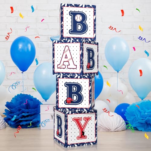 Maitys 4 Stück Baseball-Babyboxen mit Buchstaben für Babyparty-Dekorationen, Babyparty-Blöcke, Baby-Ballonbox, Baseball-Mottoparty-Zubehör für Jungen und Mädchen, Geschlecht offenbarung, Geburtstagsfoto-Hintergrund, Geschenk von Maitys