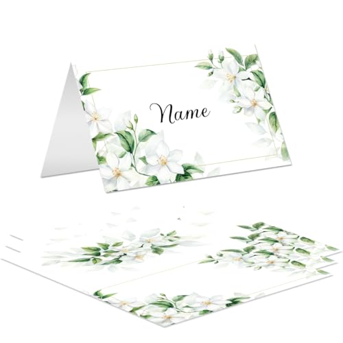 20x Tischkarte Namenskarte 8,5x5,5cm vorgefalzt zum Beschriften für Hochzeit Kommunion Taufe Familienfeier Tischdekoration Tischkärtchen (Blume) von Major and More