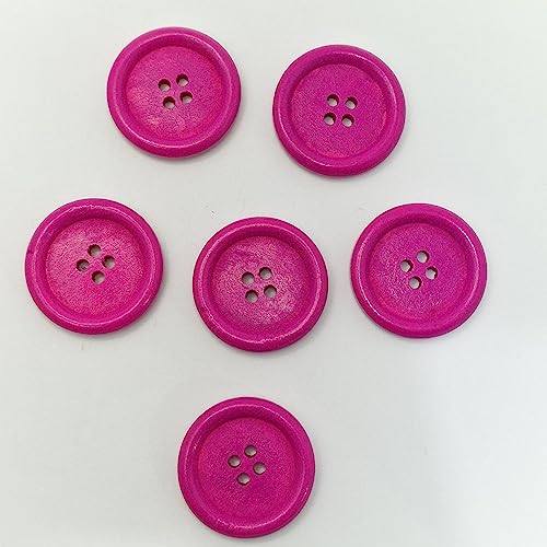 MajorCrafts® 12 Stück 30 mm 4 Löcher große runde Holzknöpfe Nähknöpfe Handarbeit Verzierungen (Hot Pink) von Majorcrafts