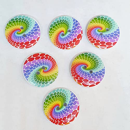 MajorCrafts® Große Holzknöpfe mit Regenbogen-Wirbelmuster, 25 mm, 2 Löcher, rund, zum Nähen, Verzieren, 16 Stück von Majorcrafts