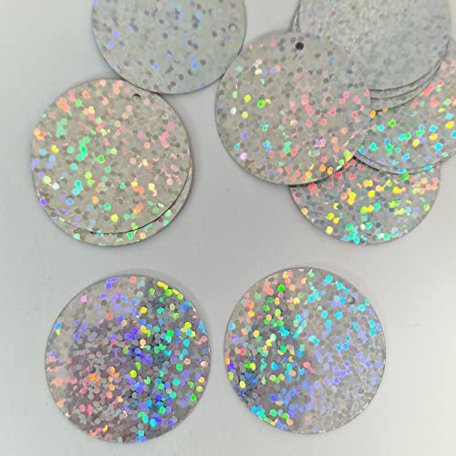 MajorCrafts Holografische große runde PVC-Pailletten, 30 mm, 30 g, 130 Stück (Silber) von Majorcrafts