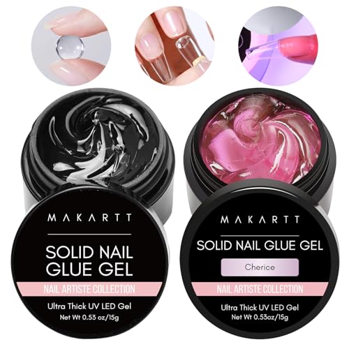 Makartt Fester Gel Nagelkleber - 15ml Nail Glue Gel für Kunstnägel Extra Stark Nageltips Solid Nagel Kleber UV Antihaft-Hände, Clear und Cherice von Makartt