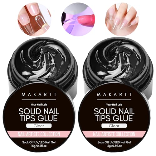 Makartt Fester Gel Nagelkleber Klar - 2 Stück 15ml Nail Glue Gel für Kunstnägel Extra Stark Nageltips Solid Nagel Kleber UV Antihaft-Hände, Clear von Makartt