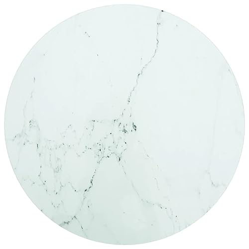 Glasplatte Rund Tabletop Arbeitsplatte Glasscheibe Tischplatte Glasscheiben Ideal für DIY-Projekte, Weiß Ø50x0,8 cm Hartglas in Marmoroptik von Makastle