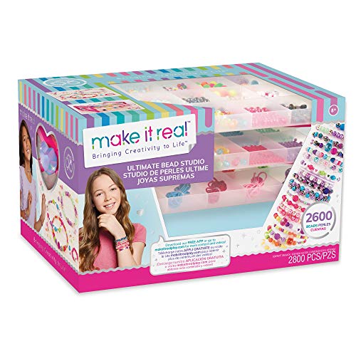 Make It Real DIY-Schmuckbastelset mit Perlen, Anhängern und Aufbewahrungsmöglichkeit – Kunst- und Bastelarbeiten für Kinder – Geschenke für Mädchen von Make It Real