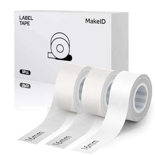 MakeID L1 Q1 E1 Etikettenband, 3 Packungen 16 mm x 4 m Nachfüllungen Wasserdicht Laminiert Personalisierte Aufkleber Für Büro Zuhause Thermische Aufkleber Ersatz von Makeid