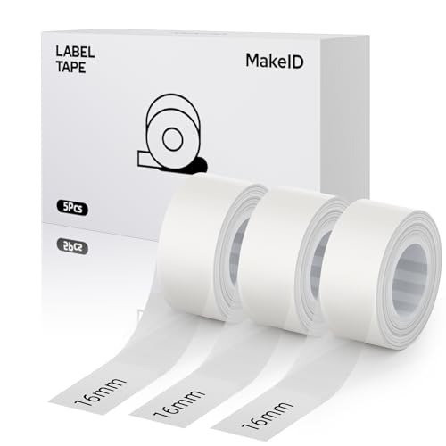 MakeID L1 Q1 E1 Etikettenband, 3 Packungen 16 mm x 4 m Nachfüllungen Wasserdicht Laminiert Personalisierte Aufkleber Für Büro Zuhause Thermische Aufkleber Ersatz von Makeid