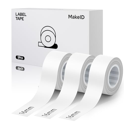 MakeID L1 Q1 E1 Etikettenband, 3 Packungen 16 mm x 4 m Nachfüllungen Wasserdicht Laminiert Personalisierte Aufkleber Für Büro Zuhause Thermische Aufkleber Ersatz von Makeid