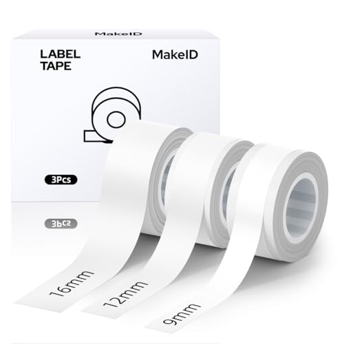 Makeid Etikettenband-Nachfüllpackung, 3 Stück kontinuierliches Etikettenpapier (3 weiß), kompatibel mit MakeID L1 Q1 E1 Etikettenmacher Maschine von Makeid