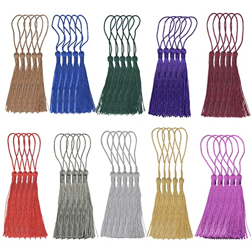 makhry 10 verschiedene Farbe 100 12.7 cm seidig Floss Lesezeichen Quasten mit 2 Cord Loop und kleine Chinese Knoten, für Schmuckherstellung, Souvenir, DIY Craft Zubehör, Quaste Party Mixed2 von Makhry