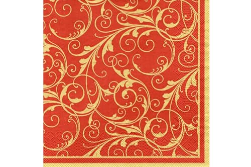 20 Servietten Goldene Ranken auf Rot, Servietten Hochzeit, Geburtstag Servietten, Geburtstag und jede andere Feier 33x33cm von Maki