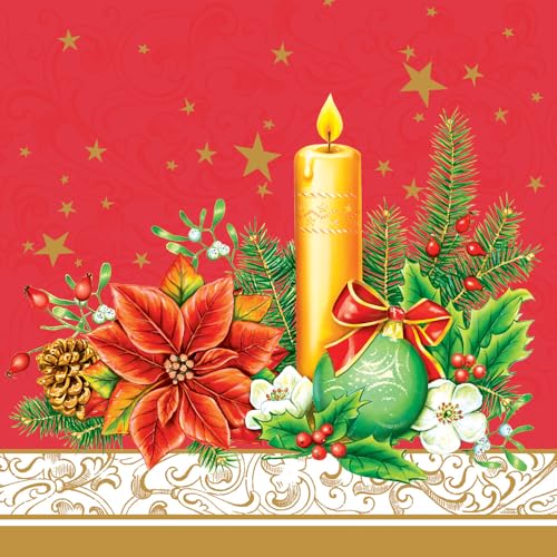 3-lagige Maki Xmas Decoupage Seidenpapier-Servietten, dekorative Weihnachts-Servietten, 33 cm x 33 cm, 20 Stück (klassische Weihnachtsdekoration, rot) von Maki