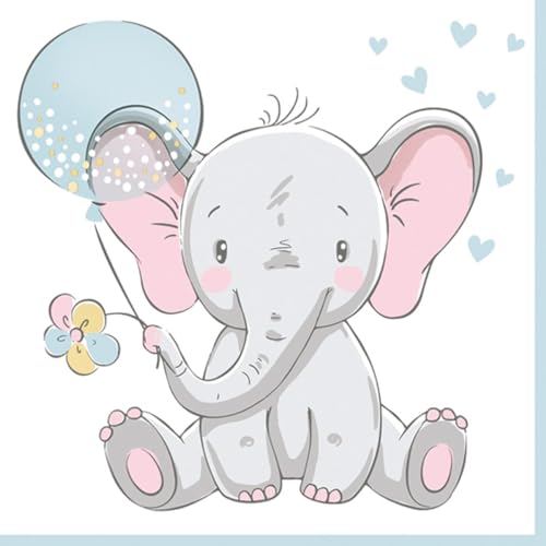 Maki 3-lagige Seidenpapier-Servietten für Serviettentechnik, Mittagessen, 33 cm x 33 cm, 20 Stück (Baby-Elefant mit blauem Ballon) von Maki