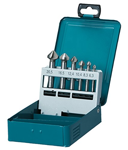 Makita D-42204 Kegelsenker-Set 6-teilig in Metallkassette, 90° Schneiden, Ø 6,3 - 20 mm, HSS-Stahl, für bspw. Metall, NE-Metall oder Holz, DIN335, Rundschaft von Makita