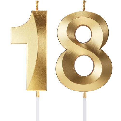 18th Geburtstagskerze, 3D Design Gold Glitter Nummer Kerzen, Cake Topper Dekorationen, Kuchen Kerze für Geburtstagsparty, Hochzeitstag, Baby-Dusche, Party-Dekoration von Makoto Nobu