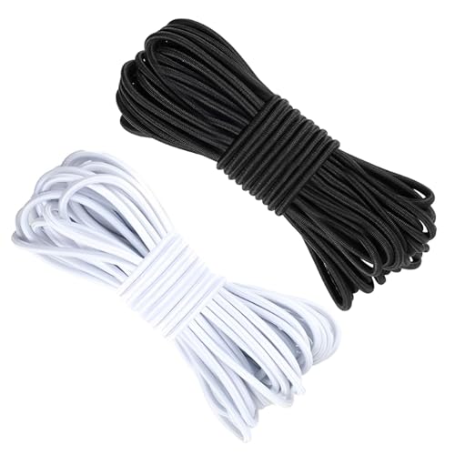 2 Stück Elastisch Faden, 3mm x 10m Schwarz Weiß Gummiband Elastisches, Hochelastisch Gummischnur für DIY-Schmuckherstellung, Wäscheleinen, Camping, Anhänger, Schnürsenkel von Makoto Nobu