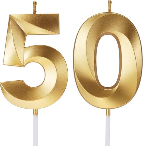 50th Geburtstagskerze, 3D Design Gold Glitter Nummer Kerzen, Cake Topper Dekorationen, Kuchen Kerze für Geburtstagsparty, Hochzeitstag, Baby-Dusche, Party-Dekoration von Makoto Nobu