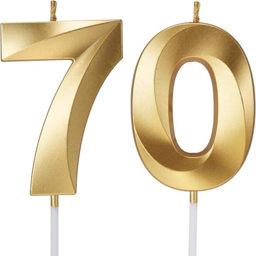 70th Geburtstagskerze, 3D Design Gold Glitter Nummer Kerzen, Cake Topper Dekorationen, Kuchen Kerze für Geburtstagsparty, Hochzeitstag, Baby-Dusche, Party-Dekoration von Makoto Nobu