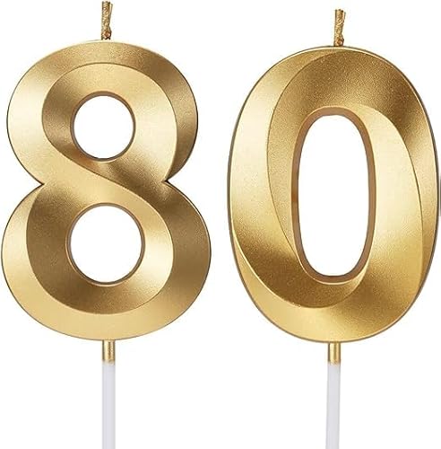 80th Geburtstagskerze, 3D Design Gold Glitter Nummer Kerzen, Cake Topper Dekorationen, Kuchen Kerze für Geburtstagsparty, Hochzeitstag, Baby-Dusche, Party-Dekoration von Makoto Nobu