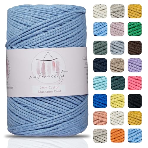 Makromecity, Baumwolle Makramee Garn 2mm x 180m Babyblau Recycelte Baumwolle zum Häkeln Cotton Macrame Cord für Handwerk Wohndekorationen Platzteller Umhängetasche Häkeltaschen Runner von Makromecity