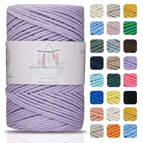 Makromecity, Baumwolle Makramee Garn 2mm x 180m Lila Recycelte Baumwolle zum Häkeln Cotton Macrame Cord für Handwerk Wohndekorationen Platzteller Umhängetasche Häkeltaschen Runner von Makromecity