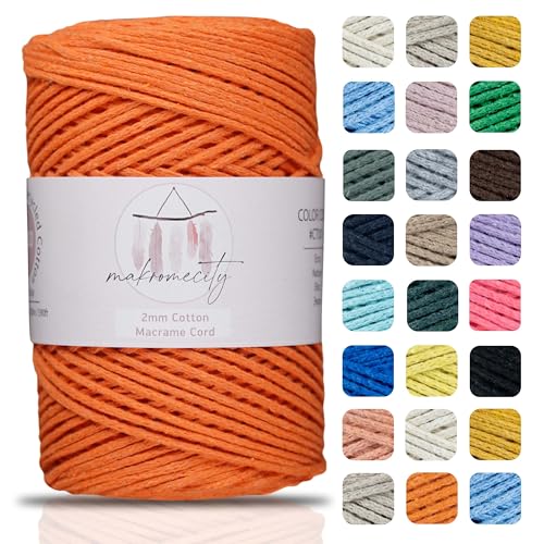 Makromecity, Baumwolle Makramee Garn 2mm x 180m Orange Recycelte Baumwolle zum Häkeln Cotton Macrame Cord für Handwerk Wohndekorationen Platzteller Umhängetasche Häkeltaschen Runner von Makromecity