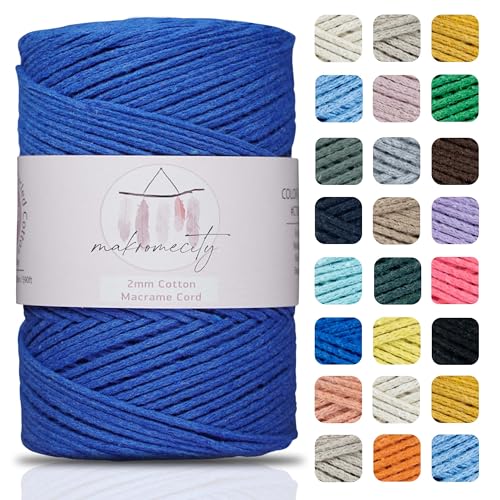 Makromecity, Baumwolle Makramee Garn 2mm x 180m Recycelte Baumwolle zum Häkeln Cotton Macrame Cord für Handwerk Wohndekorationen Platzteller Umhängetasche Häkeltaschen Runner (Sax Blau) von Makromecity