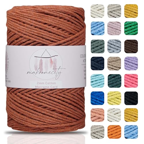 Makromecity, Baumwolle Makramee Garn 2mm x 180m Recycelte Baumwolle zum Häkeln Cotton Macrame Cord für Handwerk Wohndekorationen Platzteller Umhängetasche Häkeltaschen Runner (Ziegel) von Makromecity