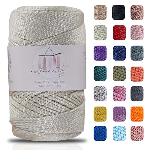 Makromecity, Polyester-Makramee-Schnur (2 mmx228.6 m), 2 mm, Polypropylen, naturfarben, Makramee-Kordel zum Häkeln, Makramee-Tasche, Unterplatte, Teppich (Farben erhältlich) (Ecru) von Makromecity