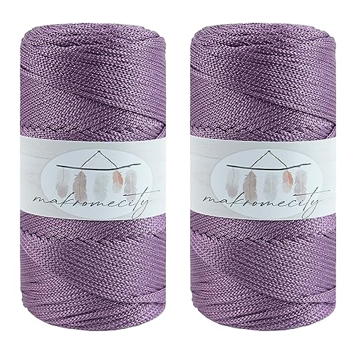 Makromecity 2 Strang Makramee Garn 2mm x 230m Premium Polyester Macrame Cord Polypropylene Yarn für Handwerk Wohndekorationen Platzteller Umhängetasche Handtasche Runner Schnullerkette 20 Farbe von Makromecity