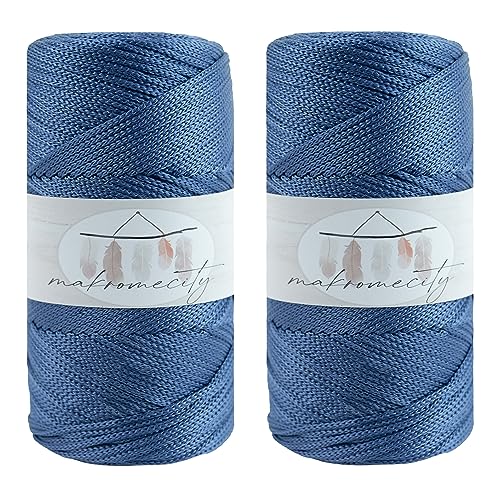 Makromecity 2 Strang Makramee Garn 2mm x 230m Premium Polyester Macrame Cord Polypropylene Yarn für Handwerk Wohndekorationen Platzteller Umhängetasche Handtasche Runner Schnullerkette 20 Farbe von Makromecity