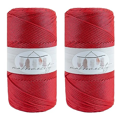 Makromecity 2 Strang Makramee Garn 2mm x 230m Premium Polyester Macrame Cord Polypropylene Yarn für Handwerk Wohndekorationen Platzteller Umhängetasche Handtasche Runner Schnullerkette 20 Farbe von Makromecity