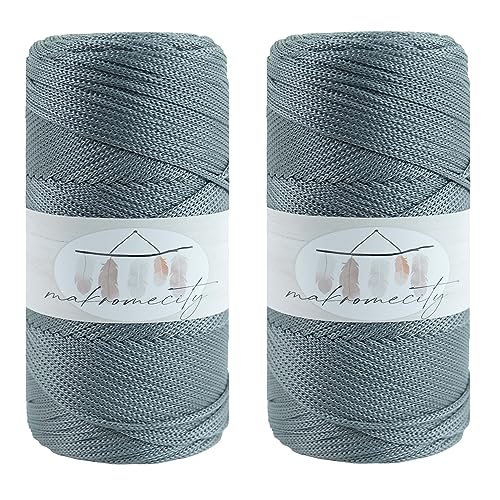 Makromecity 2 Strang Makramee Garn 2mm x 230m Premium Polyester Macrame Cord Polypropylene Yarn für Handwerk Wohndekorationen Platzteller Umhängetasche Handtasche Runner Schnullerkette 20 Farbe von Makromecity