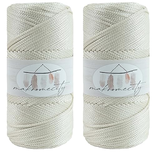 Makromecity 2 Strang Makramee Garn 2mm x 230m Premium Polyester Macrame Cord Polypropylene Yarn für Handwerk Wohndekorationen Platzteller Umhängetasche Handtasche Runner Schnullerkette 20 Farbe von Makromecity