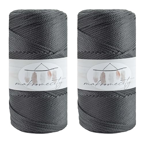 Makromecity 2 Strang Makramee Garn 2mm x 230m Premium Polyester Macrame Cord Polypropylene Yarn für Handwerk Wohndekorationen Platzteller Umhängetasche Handtasche Runner Schnullerkette 20 Farbe von Makromecity