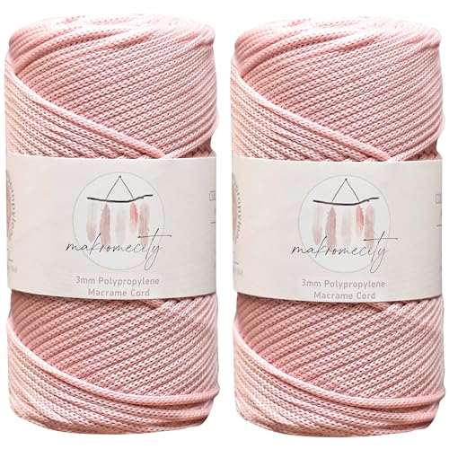 Makromecity 2 Strang Makramee Garn 3mm x 120m Pinke Premium Polyester Makramee Schnur Polypropylene Basteln für Wandbehänge Umhängetasche Handtasche Runner Schnullerkette Platzteller von Makromecity