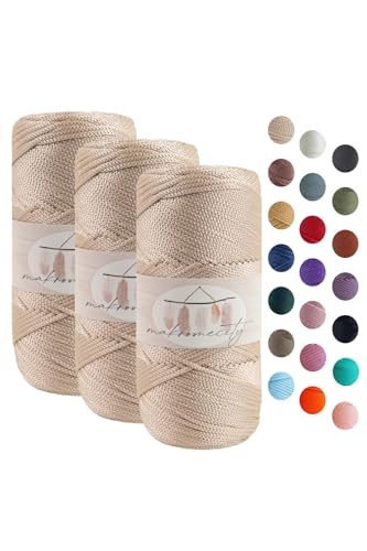 Makromecity 3 Strang Makramee Garn 2mm x 115m Premium Polyester Macrame Cord Polypropylene Yarn für Handwerk Wohndekorationen Platzteller Umhängetasche Handtasche Runner Schnullerkette 20 Farbe von Makromecity