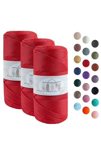 Makromecity 3 Strang Makramee Garn 2mm x 115m Premium Polyester Macrame Cord Polypropylene Yarn für Handwerk Wohndekorationen Platzteller Umhängetasche Handtasche Runner Schnullerkette 20 Farbe von Makromecity